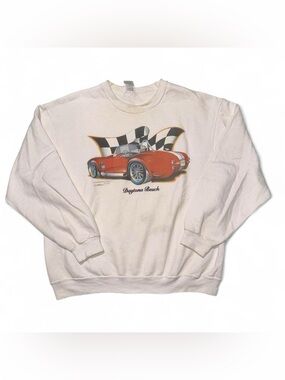Jerzees White Crewneck Sweatshirt with Red Car Graphic